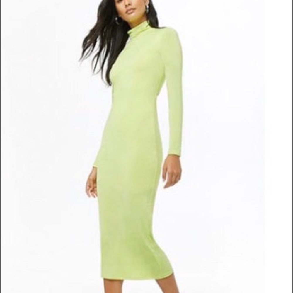 Neon green back cutout midi dress